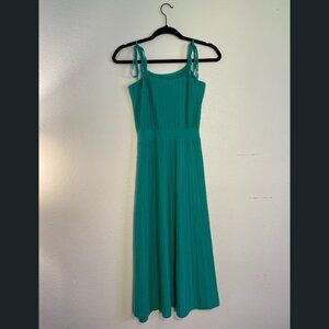Green Ribbed Knit Midi Dress with Tie Straps